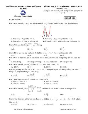 Đề 12: Đề thi học kỳ 2 Toán 11 năm 2017 – 2018 trường Lương Thế Vinh – Hà Nội Mã đề 132