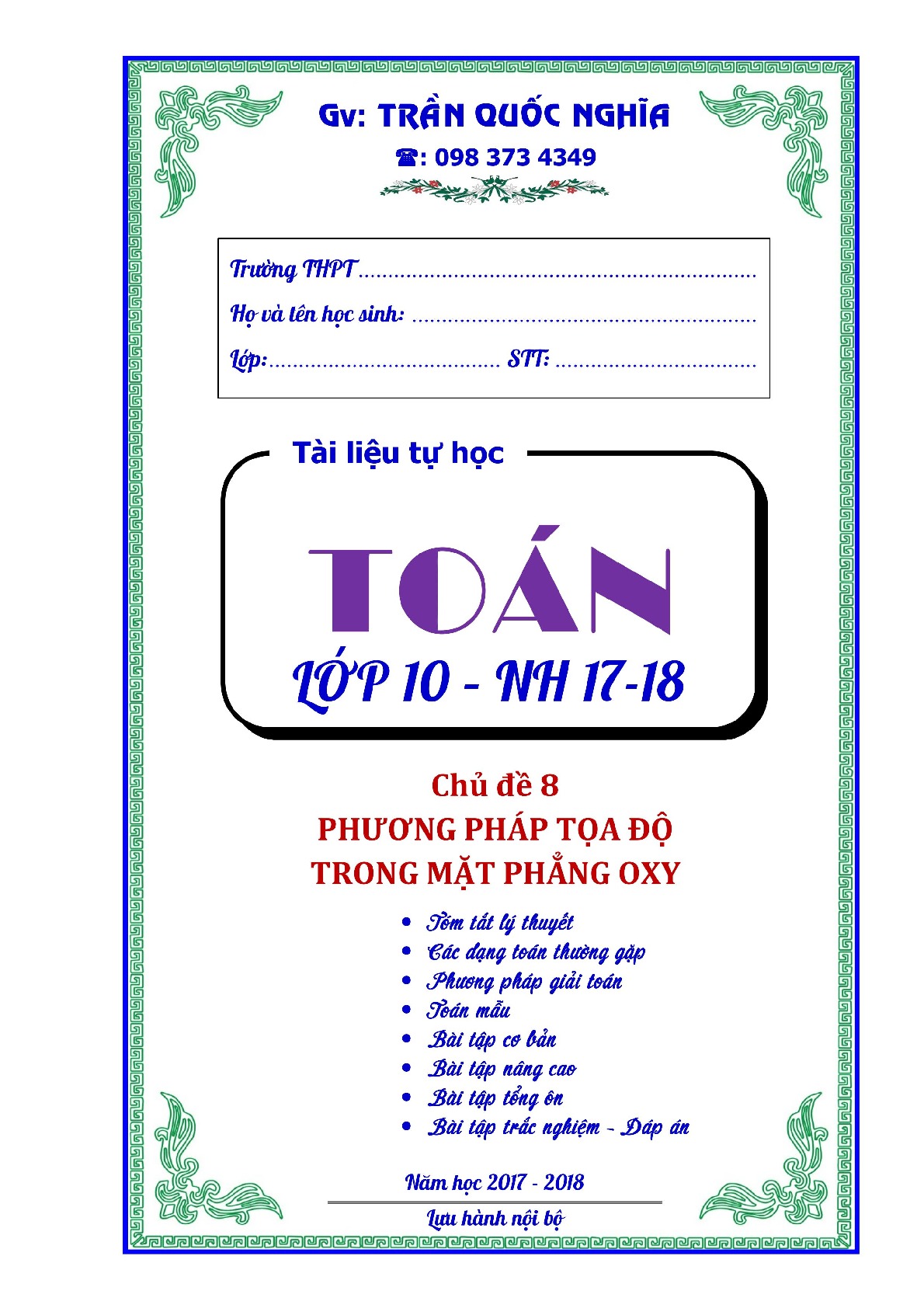 Toán 10: Tuyển tập hình học hay trong mặt phẳng Oxy