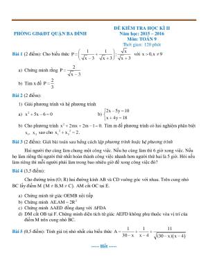 Toán 9 - Đề kiểm tra HKII -QUẬN-BA-ĐÌNH-2015-2016