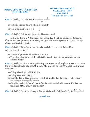 Toán 9- Đề kiểm tra HKII-QUẬN-BA-ĐÌNH-2012-2013