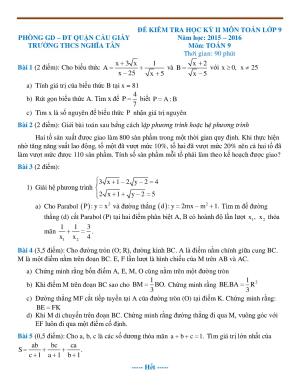 Toán9-Đề kiểm tra HKII-THCS-NGHĨA-TÂN- CẦU GIẤY-2015-2016