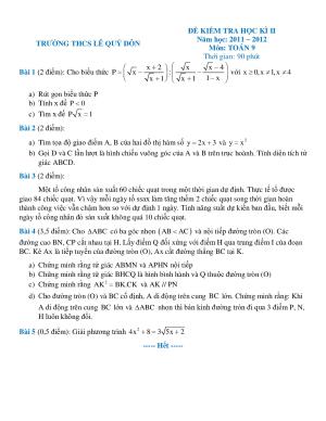 TOÁN-9-Đề kiểm tra học kì II-THCS-LÊ-QUÝ-ĐÔN-2011-2012