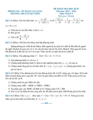 TOÁN-9-Đề kiểm tra học kì II-THCS-LÊ-QUÝ-ĐÔN-2013-2014