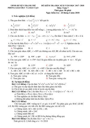 Toán 7 Đề thi học kì 2 - Phòng GD&ĐT Huyện Thanh Trì năm 2017-2018