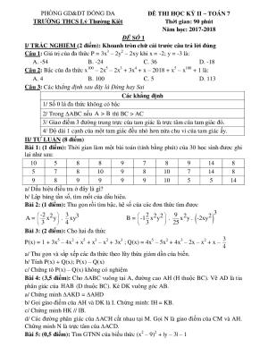 Toán 7 Đề thi học kì 2- Trường THCS Lý Thường Kiệt - Đống Đa năm 2017-2018 Đề số 1