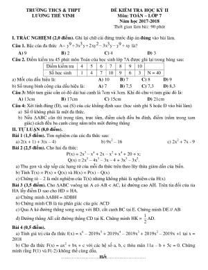 Toán 7 Đề thi học kì 2- Trường THCS & THPT Lương Thế Vinh năm 2017-2018