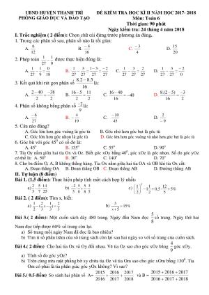 Toán 6- Đề kiểm tra học kì 2 - Phòng GD&ĐT Huyện Thanh Trì năm 2017-2018