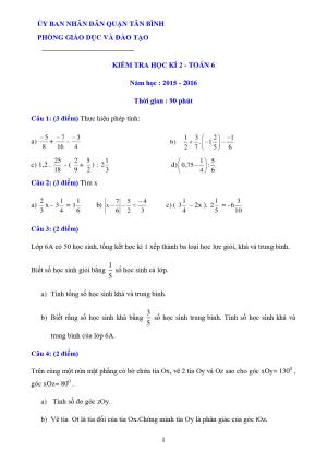 Toán 6- Đề kiểm tra học kì 2 - Phòng GD&ĐT Quận Tân Bình- TP HCM năm 2015-2016