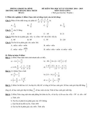 Toán 6- Đề kiểm tra học kì 2 - Trường THCS Hoàng Hoa Thám- Ba Đình  năm 2014-2015 Đề số 2