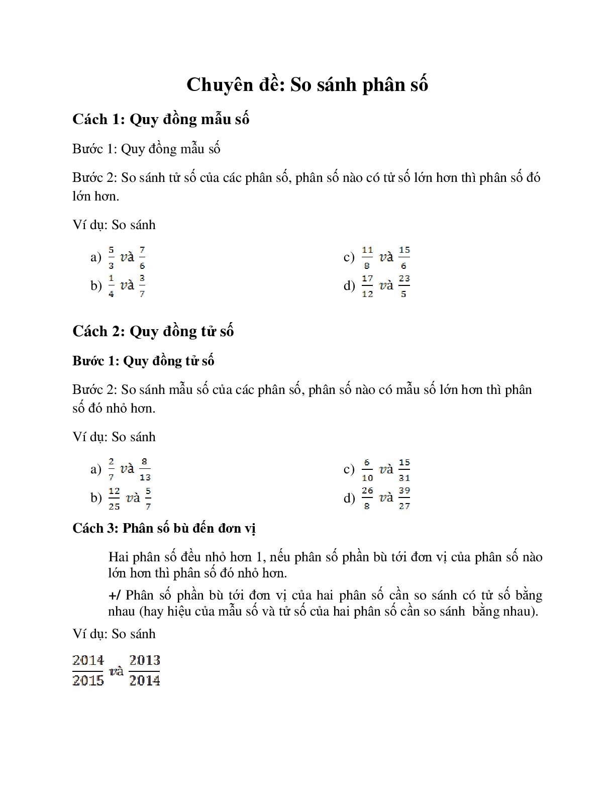 Toán 6: Chuyên đề. Phân số