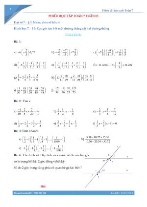 Phiếu bài tập Toán 7 Tuần 3