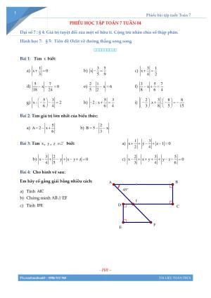 Phiếu bài tập Toán 7 Tuần 4