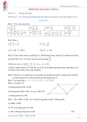 Phiếu bài tập Toán 7 Tuần 11