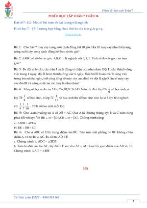 Phiếu bài tập Toán 7 Tuần 14