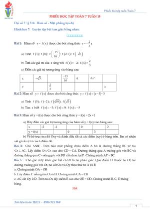 Phiếu bài tập Toán 7 Tuần 15