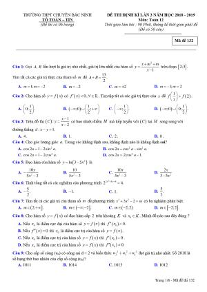 Đề thi định kỳ lần 3 Toán 12 năm học 2018 – 2019 trường THPT chuyên Bắc Ninh