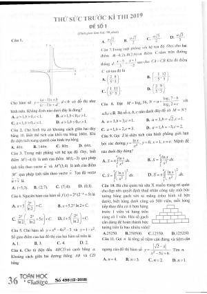 Đề thử sức trước kỳ thi THPT Quốc gia 2019 môn Toán – Toán Học Tuổi Trẻ (Đề số 1)