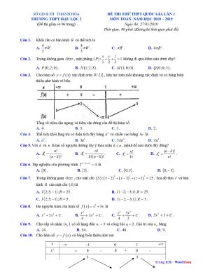 Đề thi thử Toán THPTQG 2019 lần 1 trường THPT Hậu Lộc 2 – Thanh Hóa