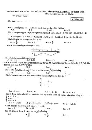 Đề thi công bằng Toán 12 lần 2 năm 2018 – 2019 trường chuyên KHTN – Hà Nội