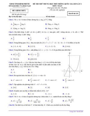 Đề thi thử THPT QG 2019 môn Toán lần 1 sở GD&ĐT Bình Phước