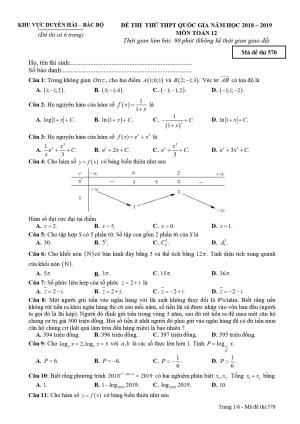 Đề thi thử Toán THPTQG 2019 hội 8 trường chuyên đồng bằng sông Hồng lần 2