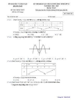 Đề khảo sát chất lượng Toán 12 năm 2018 – 2019 sở GD&ĐT Quảng Nam