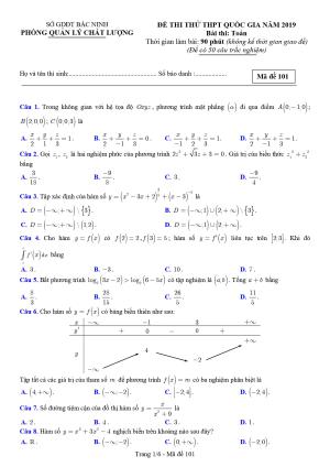 Đề thi thử THPT Quốc gia 2019 môn Toán sở GD và ĐT Bắc Ninh