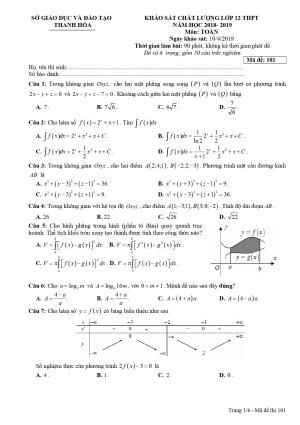 Đề khảo sát chất lượng Toán 12 năm học 2018 – 2019 sở GD&ĐT Thanh Hóa