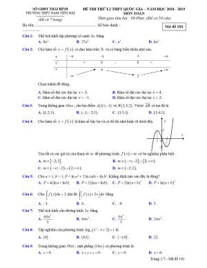 Đề thi thử Toán THPTQG 2019 lần 2 trường THPT Nam Tiền Hải – Thái Bình