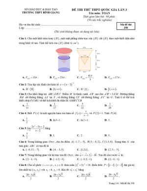 Đề thi thử Toán THPT Quốc gia 2019 lần 3 trường THPT Bình Giang – Hải Dương