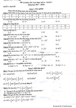 Đề cương học kì 2 môn Toán lớp 7 Trường THCS Lĩnh Nam Hà Nội năm 2018