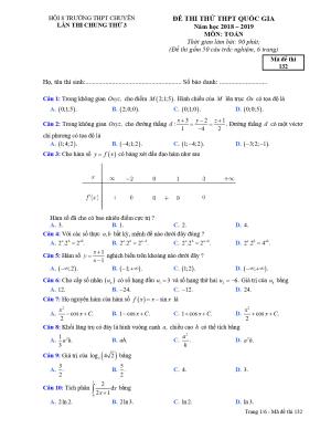 Đề thi thử THPT Quốc gia 2019 môn Toán hội các trường chuyên lần 3