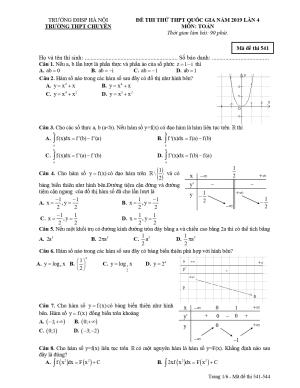 Đề thi thử Toán THPT Quốc gia 2019 trường THPT chuyên ĐHSP Hà Nội lần 4