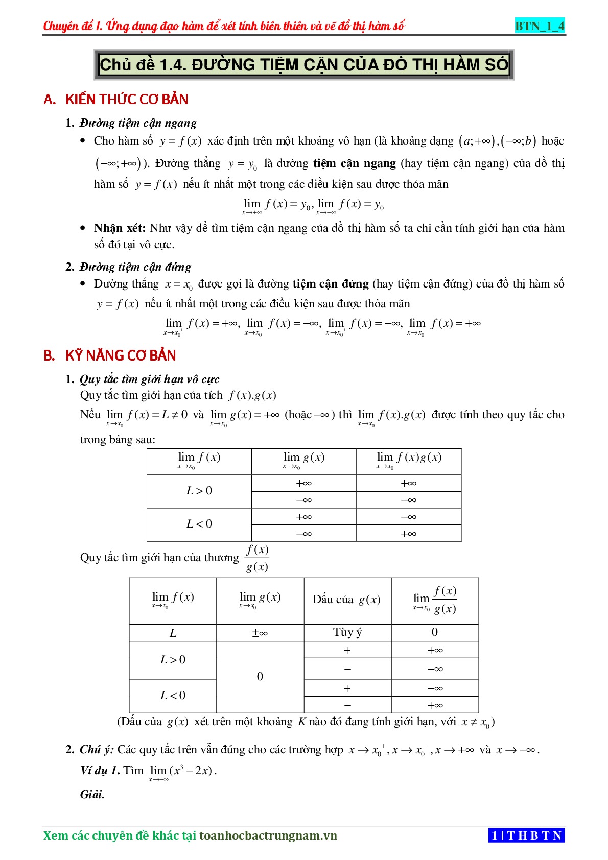 Toán 12: Chuyên đề tiệm cận