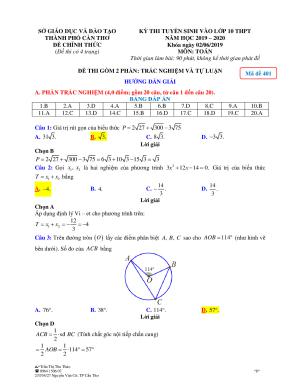 Đề thi tuyển sinh vào 10 môn Toán tỉnh Cần Thơ năm học 2019 - 2020