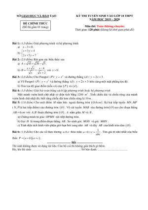 Đề thi tuyển sinh vào 10 môn Toán tỉnh Đak Nông năm học 2019 - 2020