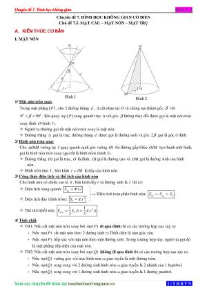 Toán 12: Chuyên đề Mặt nón - Mặt trụ - Mặt cầu