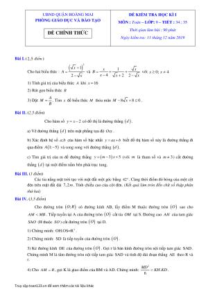 Đề thi môn Toán-9-HK1-quận-Hoàng-Mai Hà Nội 19-20