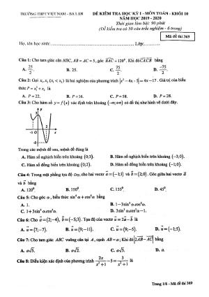 Đề thi HK1 Toán 10 năm 2019 – 2020 trường THPT Việt Nam – Ba Lan – Hà Nội