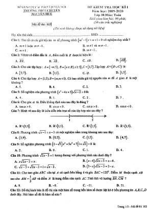 Đề thi HK1 Toán 10 năm 2019 – 2020 trường chuyên Nguyễn Huệ – Hà Nội