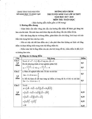 Đáp án đề thi vào 10 tỉnh Thái Nguyên năm 2017 - 2018