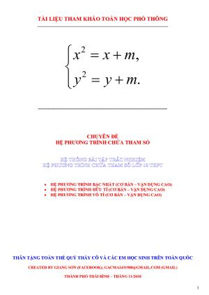 Hệ thống bài tập trắc nghiệm chuyên đề hệ phương trình chứa tham số – Lương Tuấn Đức