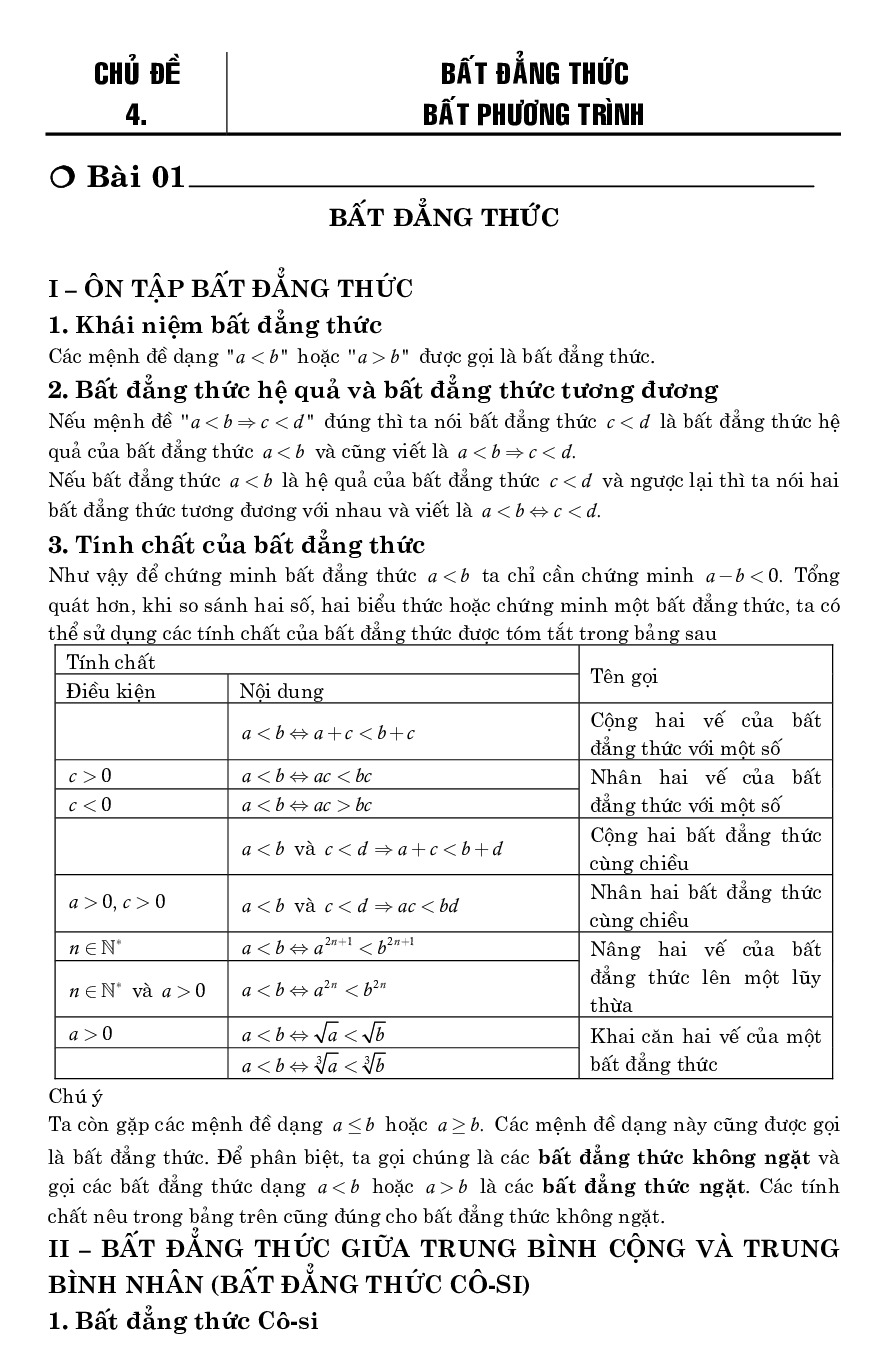 Bài tập bất đẳng thức và bất phương trình có lời giải chi tiết – Nguyễn Phú Khánh, Huỳnh Đức Khánh