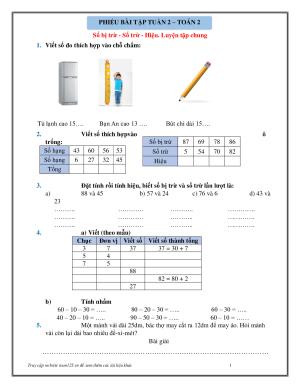 Phiếu bài tập cuối tuần lớp 2 tuần 2