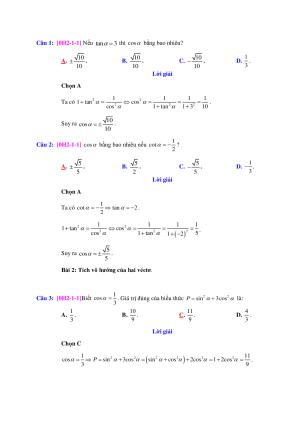 Toán 10 - Bài tập trắc nghiệm tích vô hướng của hai vectơ và ứng dụng có lời giải chi tiết