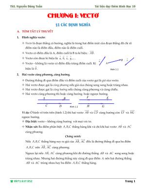 Toán 10 - Hướng dẫn giải các dạng toán về định nghĩa vector, tổng và hiệu hai vector – Nguyễn Đăng Tuấn