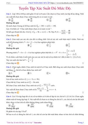 Toán 11: Tuyển tập 171 bài toán xác suất có đáp án và lời giải chi tiết