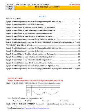 Toán 12: Các dạng toán tính đơn điệu của hàm số thường gặp trong kỳ thi THPTQG