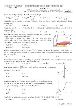 Đề chọn học sinh giỏi Toán 12 THPT năm 2019 – 2020 sở GD&ĐT Thái Bình