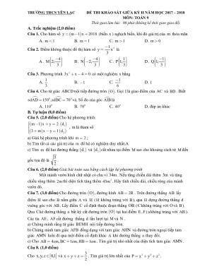 Toán 9 - Đề thi giữa HK2 THCS Yên Lạc năm 2017-2018